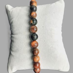 Coral Fossil Jasper Beaded Bracelet Artisan Made 8mm Gemstone Stretch Earthy NEW